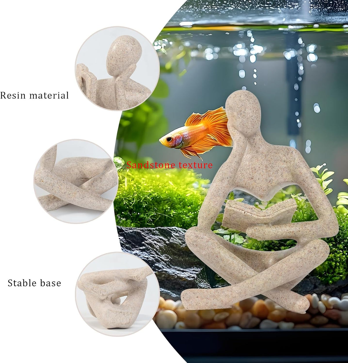 Minimalist Thinker Statue, Fish Tank Decor - Left Thinking Read Book - image 4