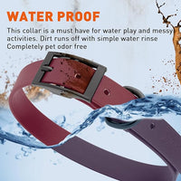 Dogline Biothane Waterproof Dog Collar Strong Coated Nylon Webbing with Black Hardware Odor- Proof for Easy Care Easy to Clean High Performance Fits Small Medium or Large Dogs, Merlot Burgundy