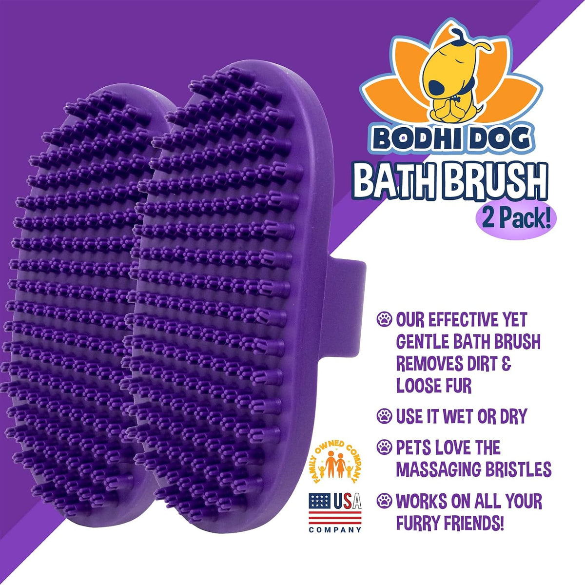 Bodhi Dog Shampoo Brush - Pet Grooming & Bath Supplies for Dogs and Cats - Bath Brush for Long - 2 Pack / Purple - image 2