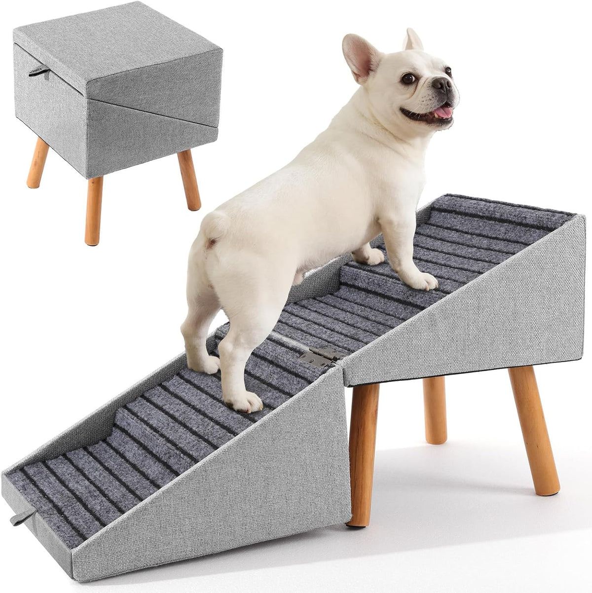 17" H Split Ottoman Dog Ramp for Couch - 17.13" H- Light Grey