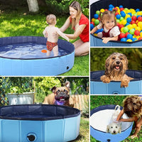 Foldable Dog Bath Swimming Pool Plastic Kiddie Pool Professional Tub Collapsible Grooming Bathtub for Pets Kids Baby and Toddler, 39.5 x 12 Inches Blue