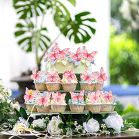 30Pcs 2D Waterproof Swallowtail Butterfly Cake Topper Transparent - Edible / Pink - image 4
