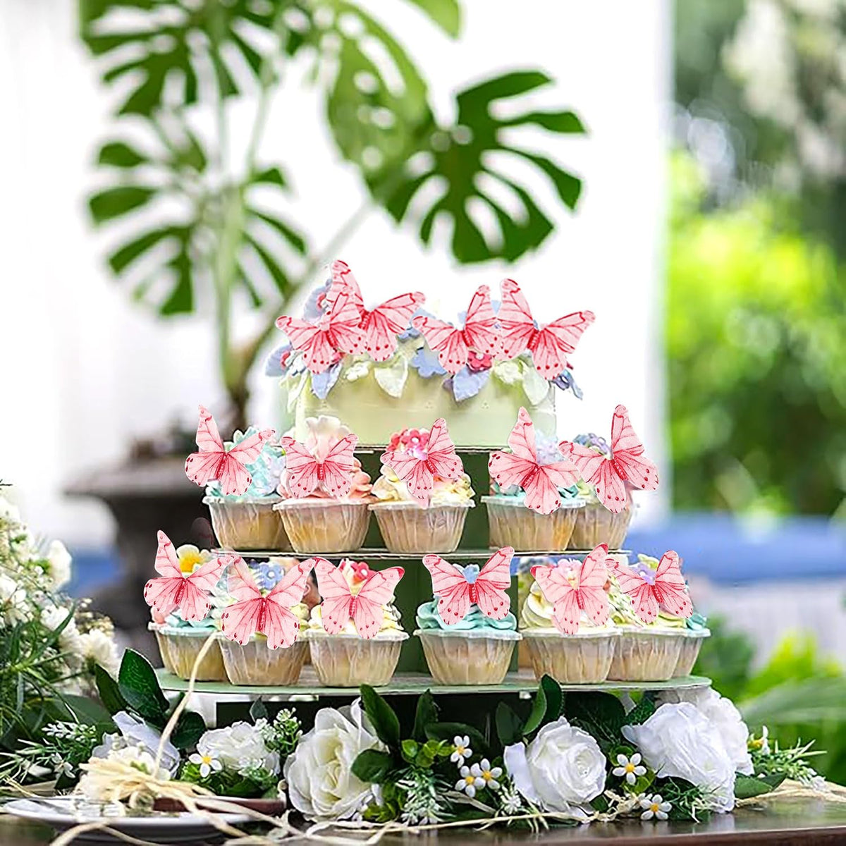 30Pcs 2D Waterproof Swallowtail Butterfly Cake Topper Transparent - Edible / Pink - image 4