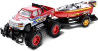 Mozlly Set of Friction-Powered Monster Truck with Boat Trailer Toy