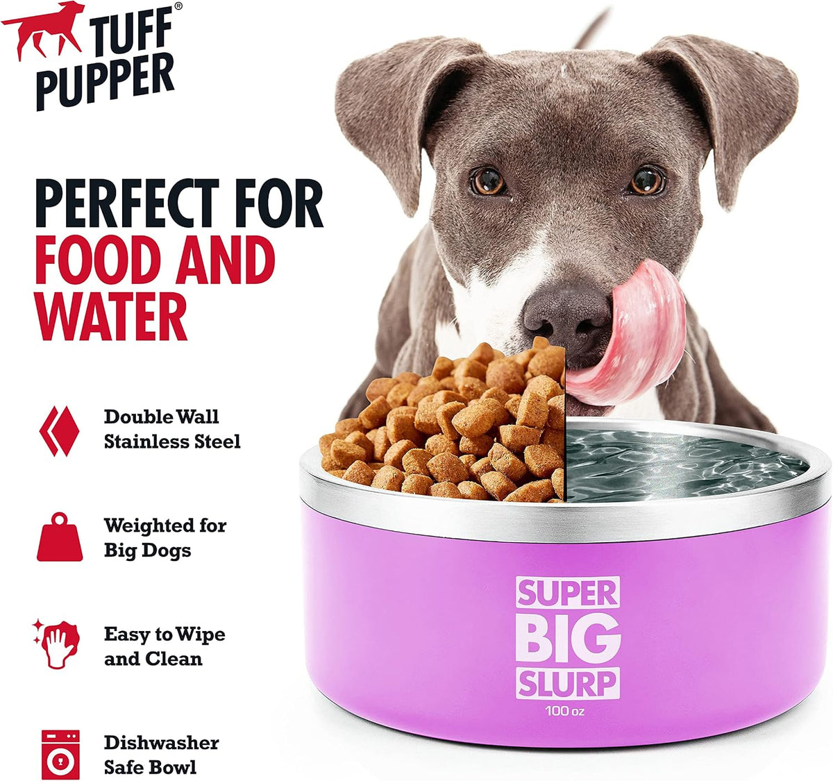 Tuff Pupper 100 oz Heavy Duty Insulated Stainless Steel Dog Bowl - 100oz / Punch Pink - image 3