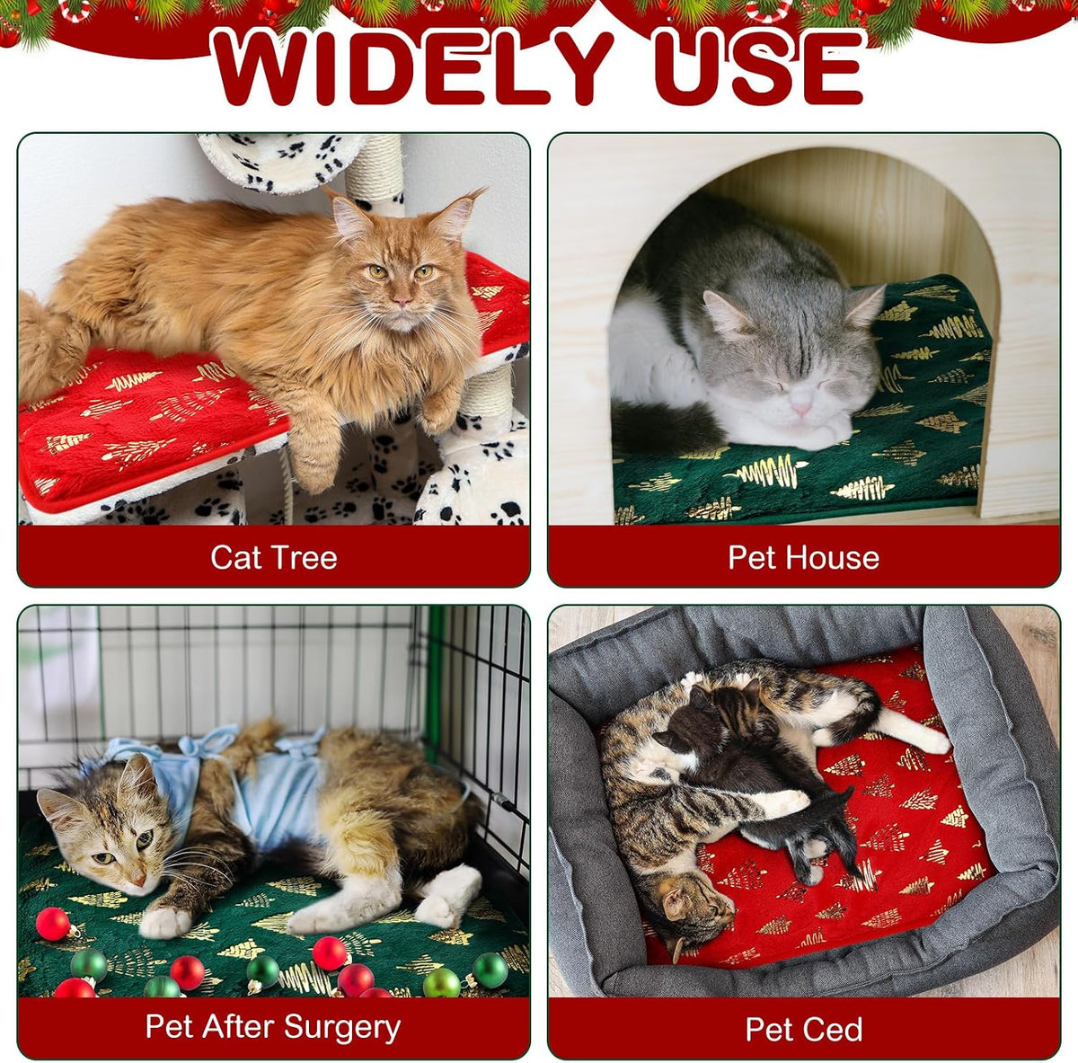 4 Pack Self Heating Cat Pad Self Warming Dog Mat, Heart - Christmas Tree / 16 x 20 Inches - image 2