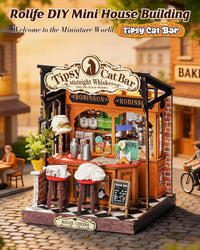 Rolife Tipsy Cat Bar DIY miniature kit, layered mini bar scene for a bookshelf - view 20