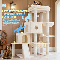 Hey-brother Cat Tree Tower with 3 Condos - 50 inches / Beige - image 3