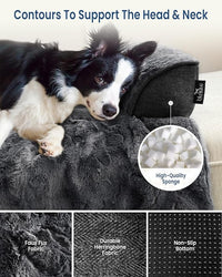Calming Medium Dog Bed for Couch, 35 x 31 inch Removable Couch Cover for Dogs Washable, Non-Slip Fluffy Plush Dog Sofa Mat for Furniture Protector - Dark Grey