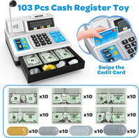 BAODLON silver toy cash register with calculator, microphone and credit card - view 2