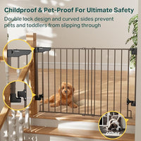 Cumbor 29.2-43" No Bottom Bar Baby Gate for Stairs, 2-in-1 Hardware Mounted Dog Gate Indoor, Pet Gate for Doorways with Large Walk Thru Door, Child-Proof Safety Gate for Top & Bottom of Stairs (Brown)
