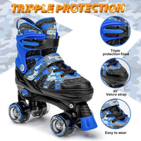 Kuxuan Adjustable Roller Skates with Fun Illuminating Rollerskate - Camo Blue / Large - Youth(4-7US) - image 3