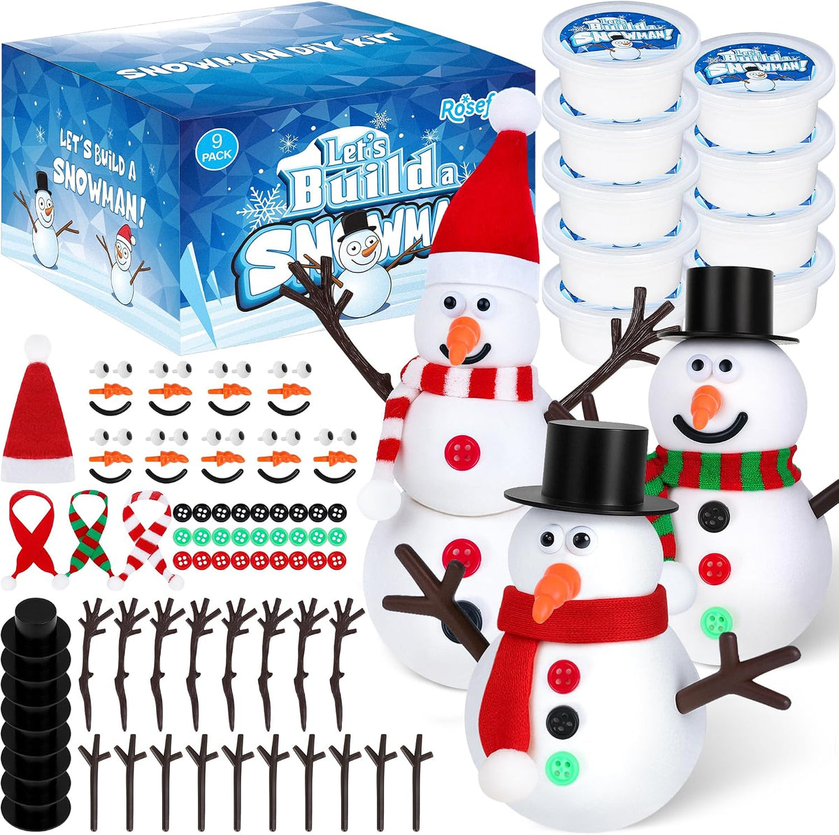 9 Pack Christmas Crafts, DIY Snowman Clay for Kids - 9