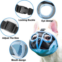 Short Snout Dog Muzzle - Adjustable Breathable Mesh Bulldog Muzzle for Biting Chewing Barking - Blue / Medium/11"-17" - image 2