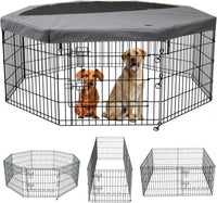 Foldable Metal Dog Exercise Pen/Pet Puppy Playpen Kennels Yard Fence - Gray / 36''H / Playpen+Top Cover