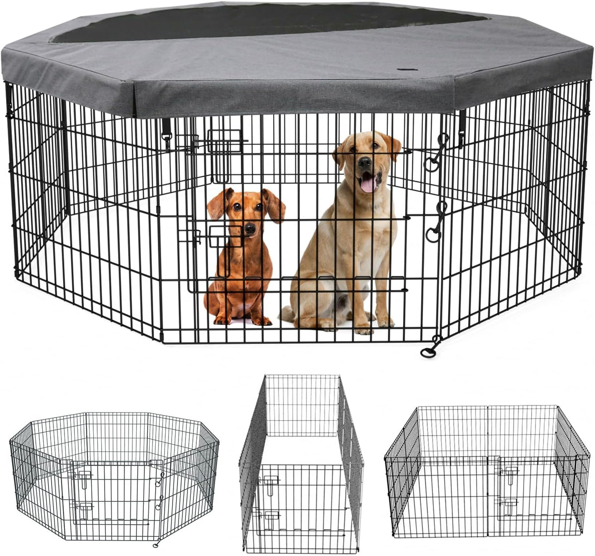 Foldable Metal Dog Exercise Pen/Pet Puppy Playpen Kennels Yard Fence - Gray / 36''H / Playpen+Top Cover
