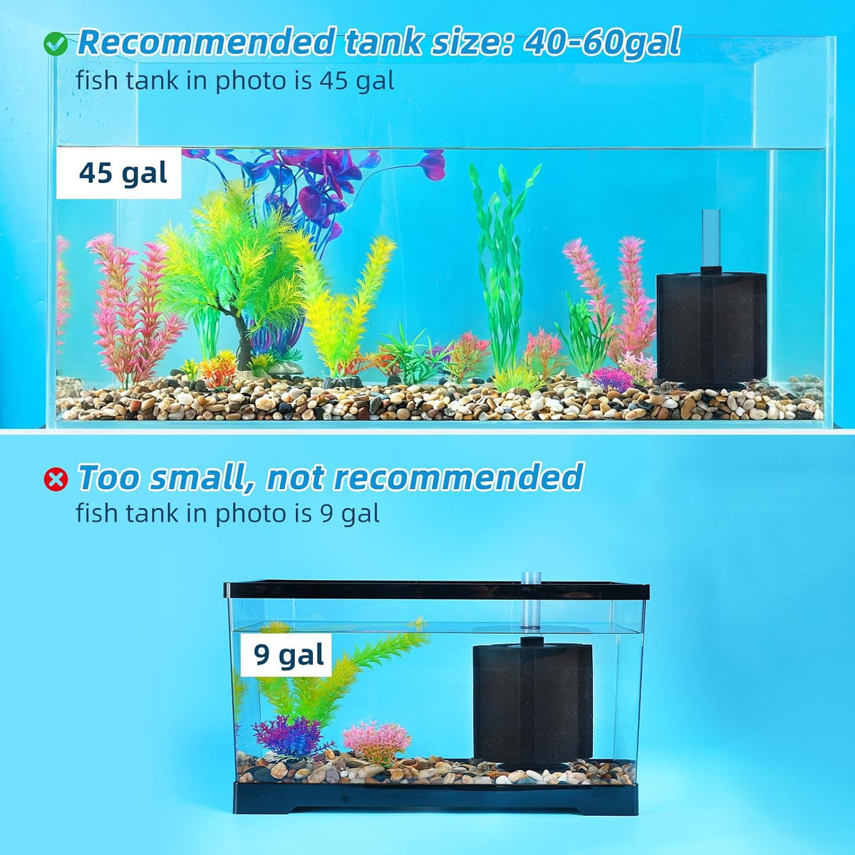 AQUANEAT Aquarium Sponge Filter Breeding Fry Betta Shrimp Nano Fish - Large up to 60Gal - image 3
