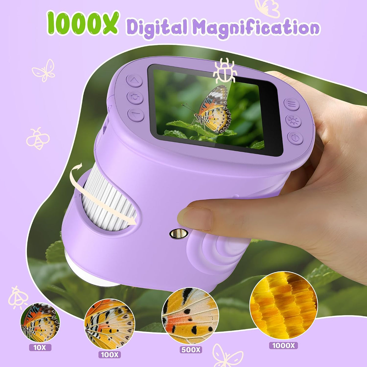 1000X Handheld Digital Microscope for Kids: Pocket Microscope - Purple - image 3