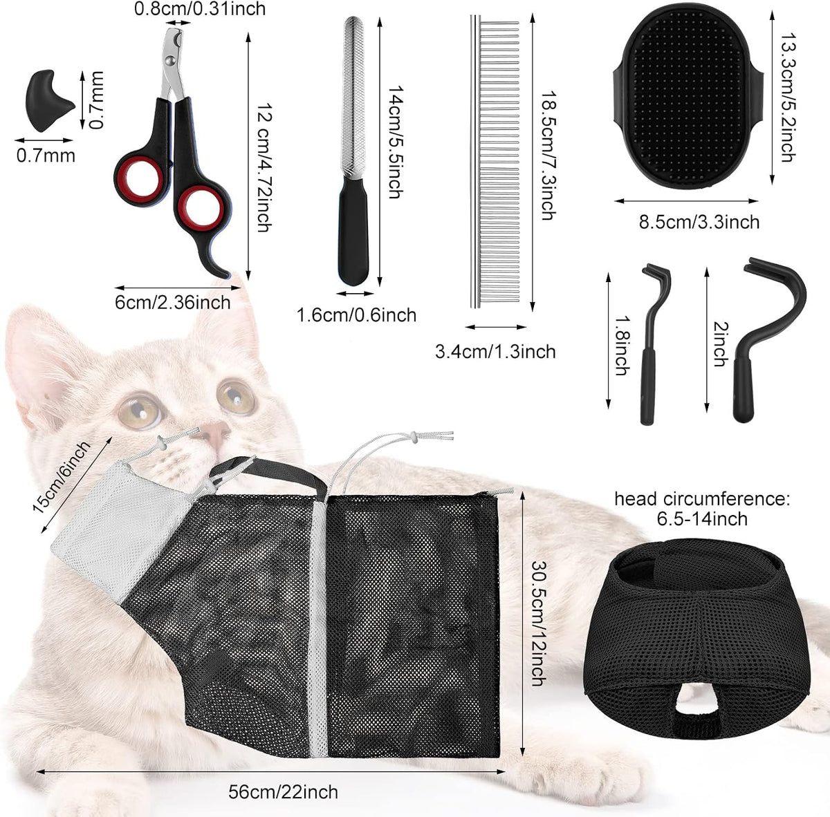 9 Pcs Cat Bathing Bag Set Cat Shower Bag - Black - image 2