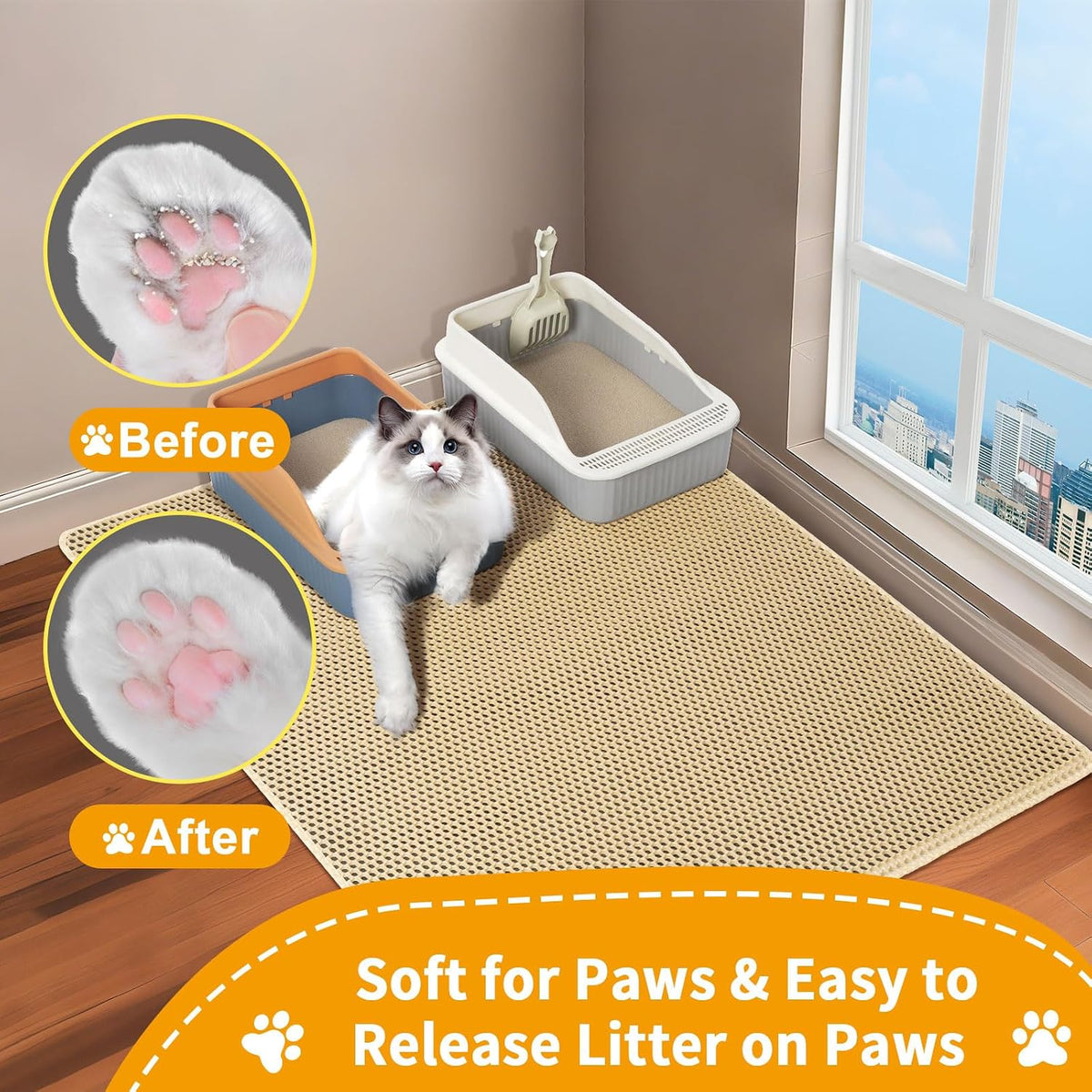 Cat Litter Mats-Extra Large 47''x36'' Litter Trapping Mat for Cat-XXL - Khaki-S 25x16 inch - image 4