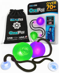 UltraPoi OrbPoi LED poi balls set with silicone knob handles, leashes and storage bag