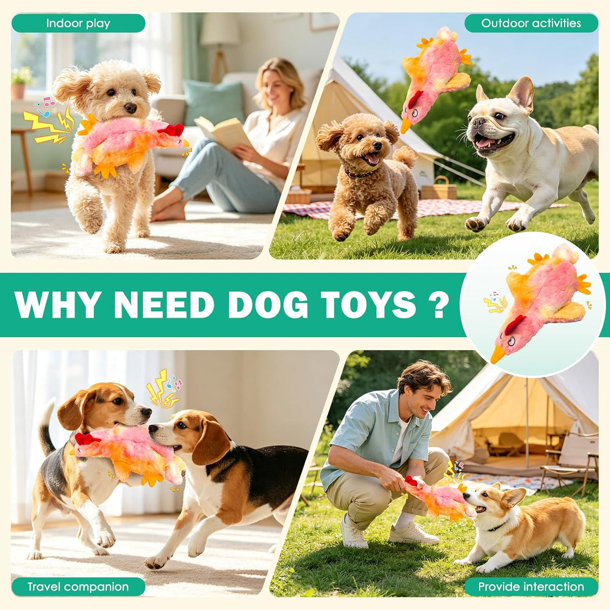 Fuufome Squeaky Dog Toys for Indoor Play with Small - Pink - image 4