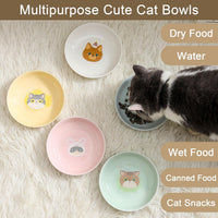 Ceramic Cat Bowls Set - 5.7 inch Wide Cat Food Bowls Whisker Fatigue Friendly, 5 Colorful Kitten - Cute Pattern - image 4