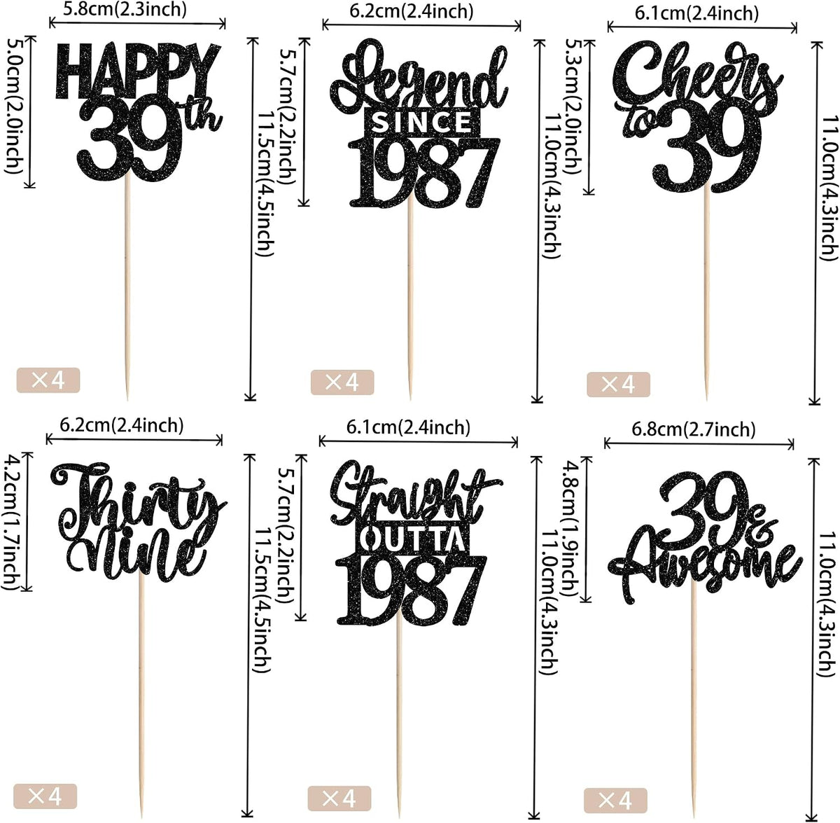 24PCS Black Happy 50th Birthday Cupcake Toppers Fifty Straight Outta - Black / 39th - image 2