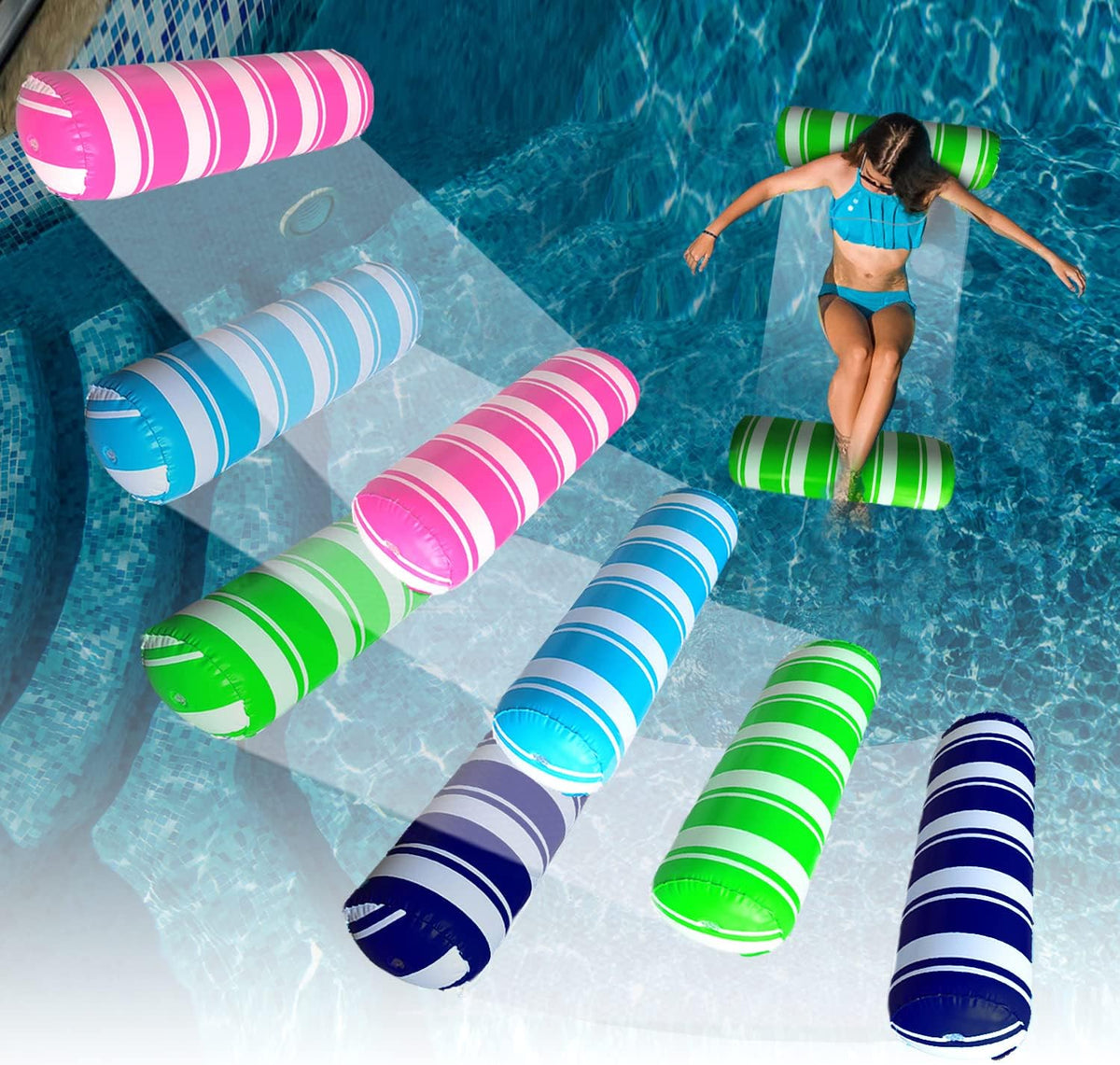 Inflatable Pool Floats Adult Size Water Hammock - ‎Blue & Green & Pink & Navy Blue