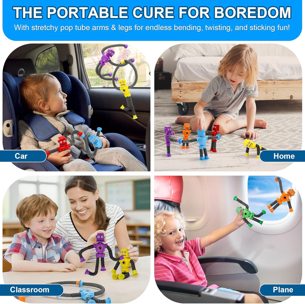 UrChoice 6 robot sensory pop tubes in red, yellow, blue, green, purple and orange - view 6