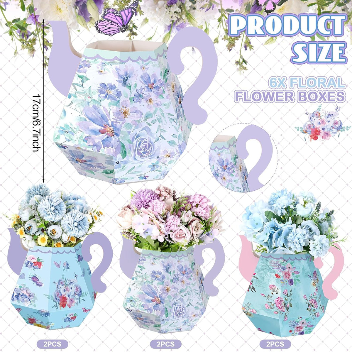 Fulmoon 6 Pcs Tea Party Decoration Flower Box Table Teapot - 6 / Elegant - image 2