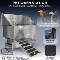 Professional Dog Washing Station 304 Stainless Steel Pets Grooming Tub – Essentials for Dogs - Silver, Left Ramp, 2 Drawer / 61 Inches - image 4