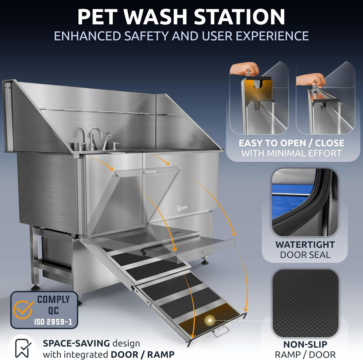 Professional Dog Washing Station 304 Stainless Steel Pets Grooming Tub – Essentials for Dogs - Silver, Left Ramp, 2 Drawer / 61 Inches - image 4