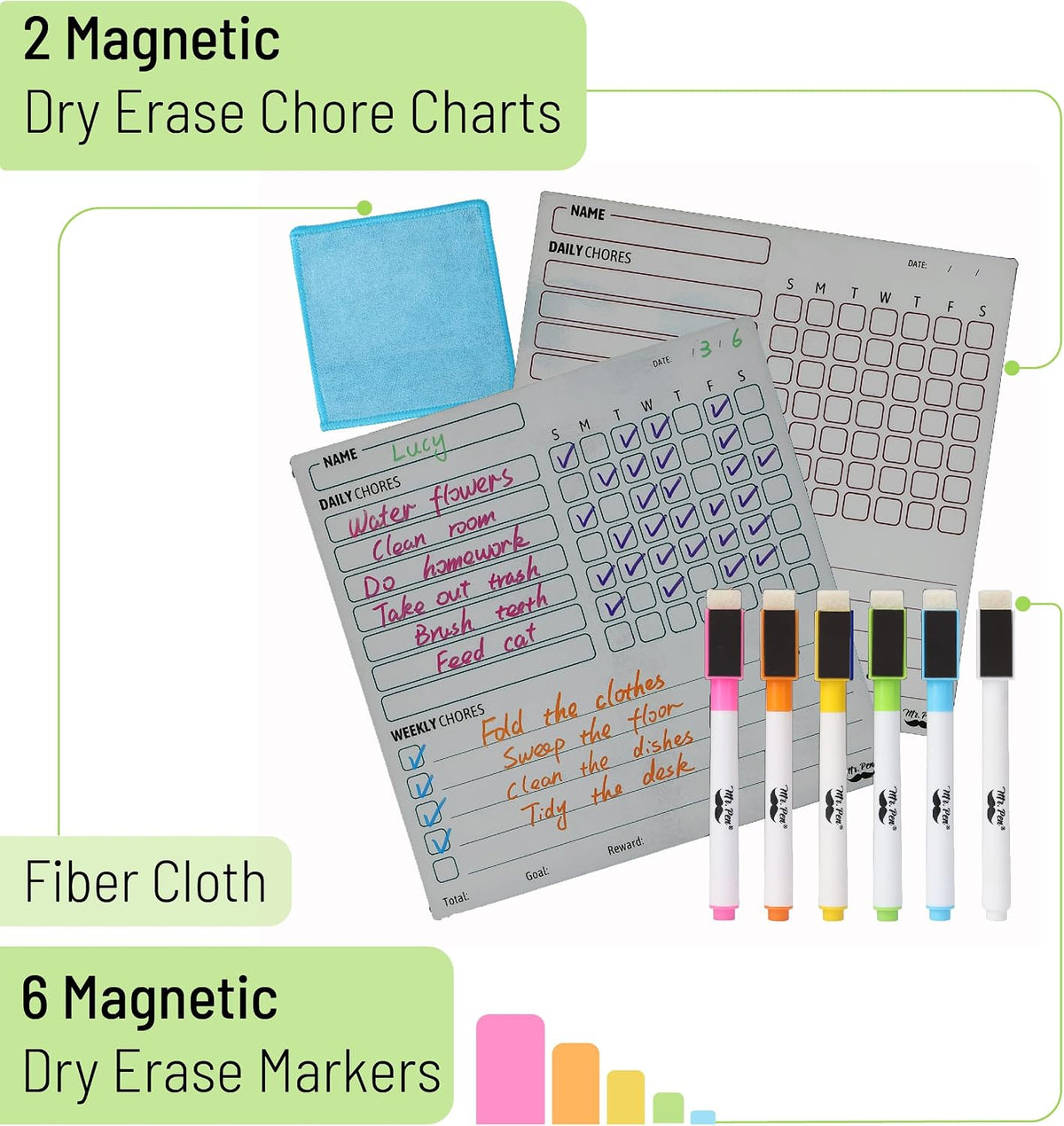 Mr. Pen, Magnetic Dry Erase Chore Chart for Fridge, 10"x10" - Silver - image 2