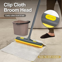 NEWE Rubber Pet Hair Removal Broom with Lint Fur Remover Tool, 57.5 inches Long Handle Silicone Carpet Brush Rake with Built-in Squeegee for Cleaning Rug, Tile, Floor (Gray Yellow)
