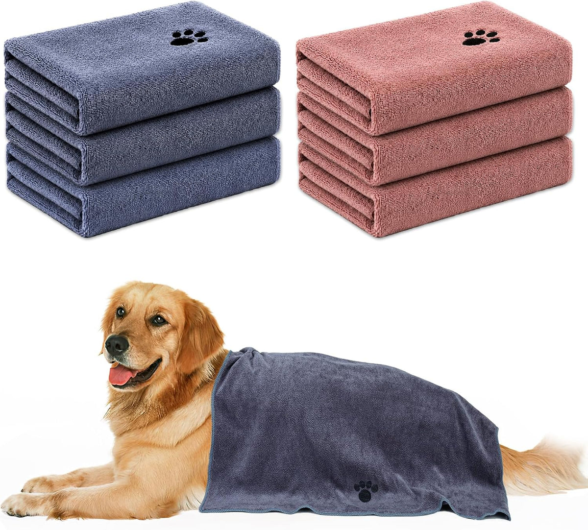 2 Pack Microfiber Dog Towels for Drying Dogs - Grey + Brown / 6-Pack