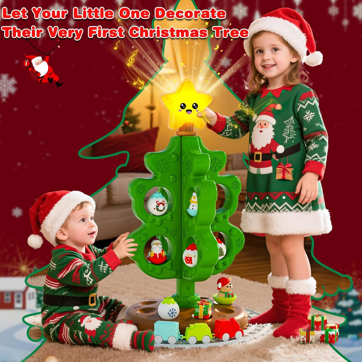 Surelect my first Christmas tree toy for little kids with train, tumblers and finger puppets - view 7
