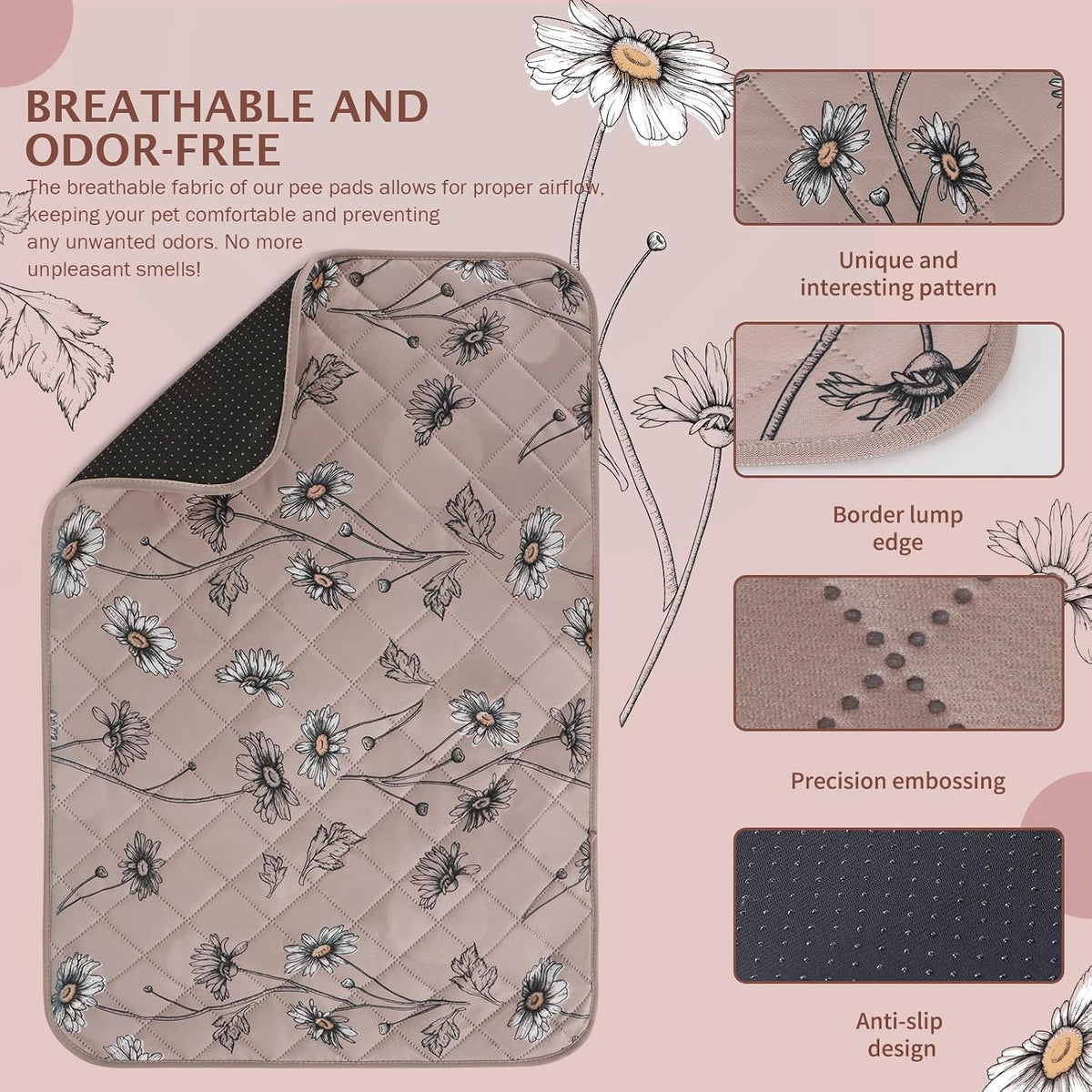 IEUUMLER Washable Pee Pads for Dogs - Muted Coffee Daisy / 24"X18"-2pcs - image 2