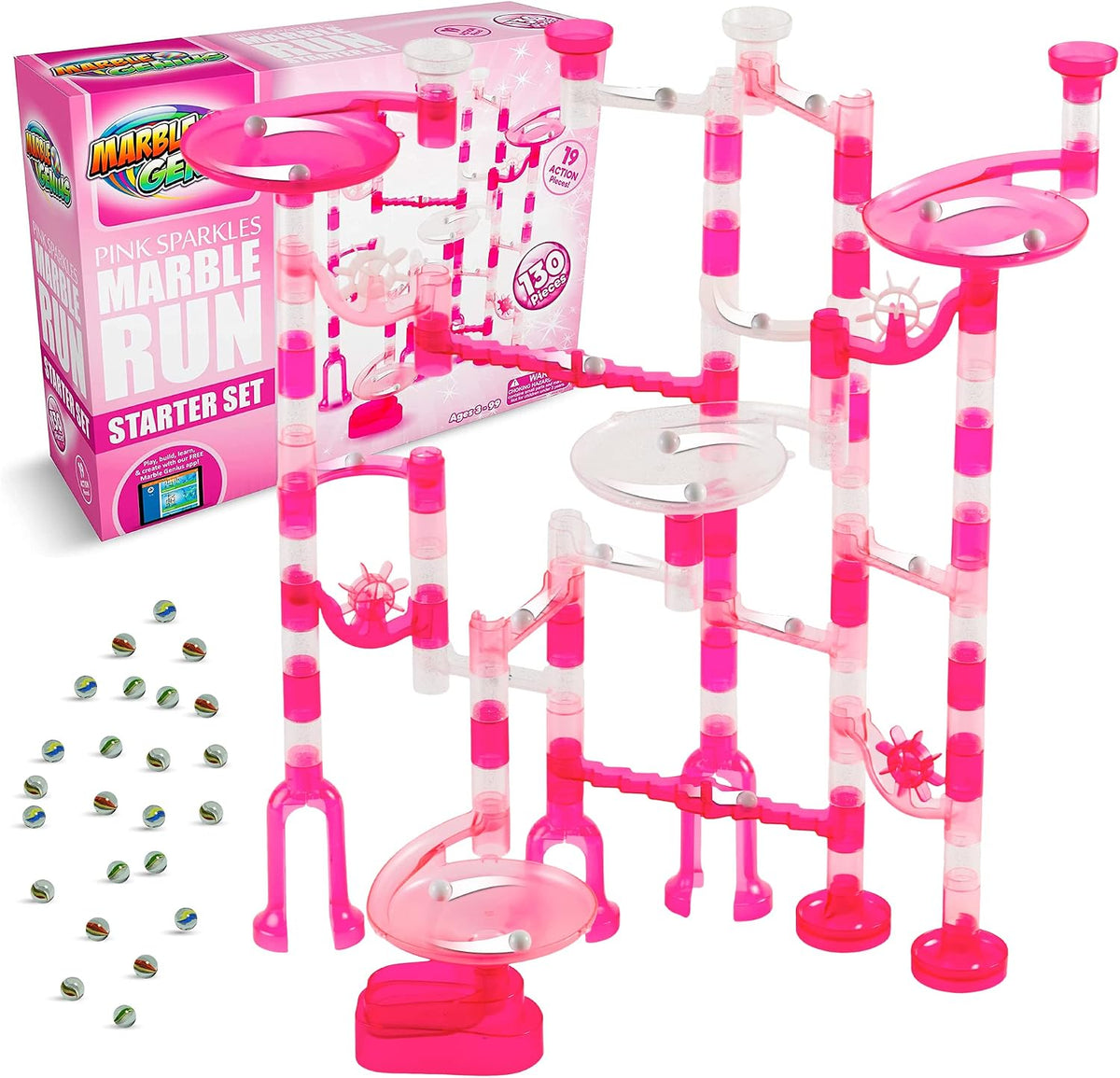 Marble Genius Marble Run Starter Set STEM Toy for Kids Ages 4-12 – Fun for Kids & Family - Pink Sparkle