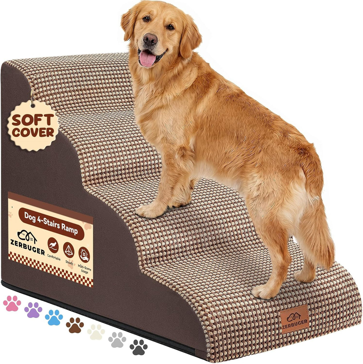 Zerbuger Dog Ramp and Stairs for Bed, Coffee 3 Steps 16" H - Coffee / 4