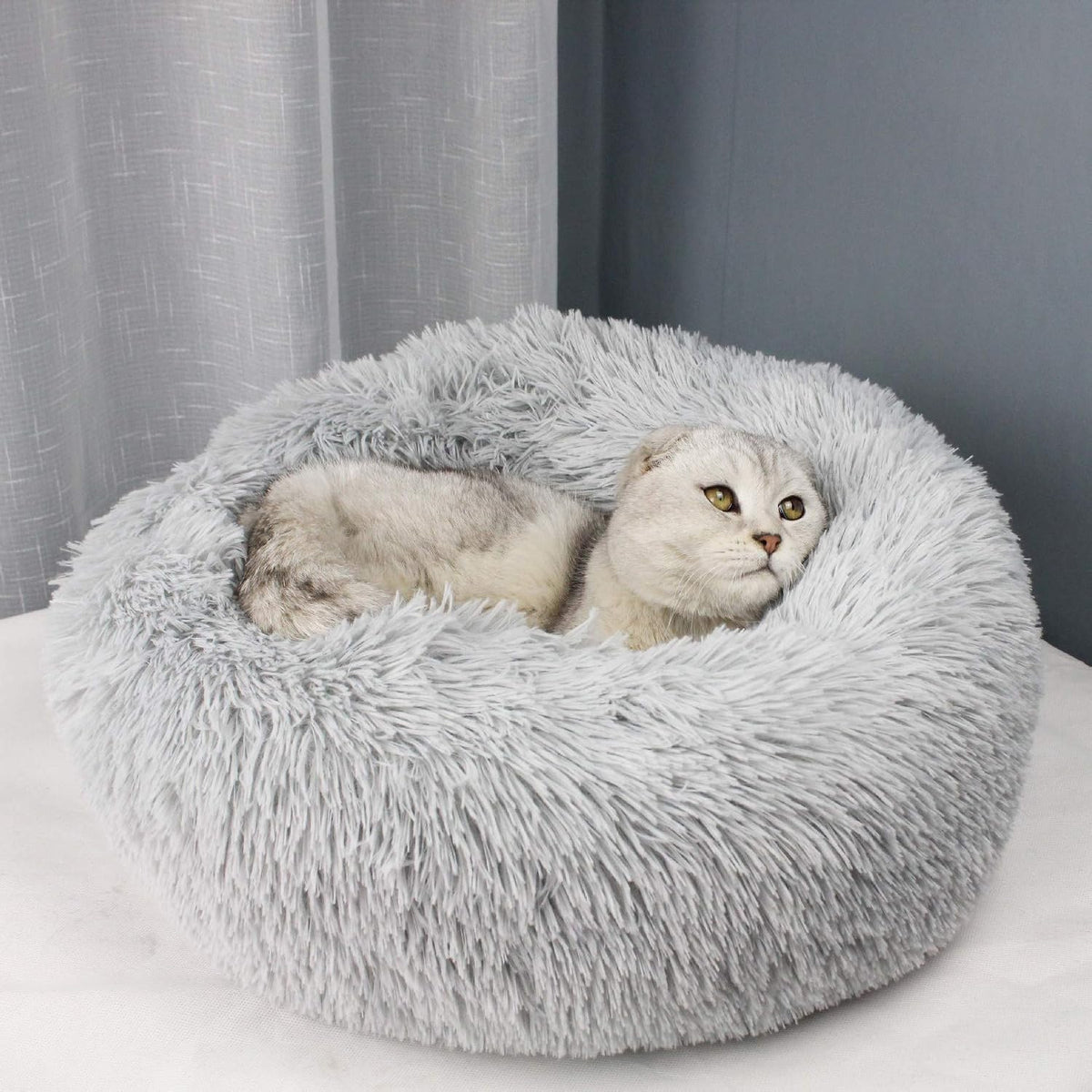 Cat Bed for Indoor Cats, Mini Plush Self Warming Kitten Bed - Medium 24'' / Light Grey - image 4