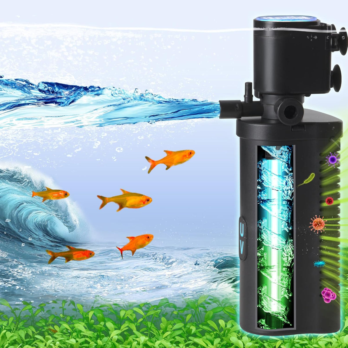 COOSPIDER 400GPH Aquarium Filter with 7W U-V Light for – Essentials for Fish - CTUV-H4F (10-45Gallon)