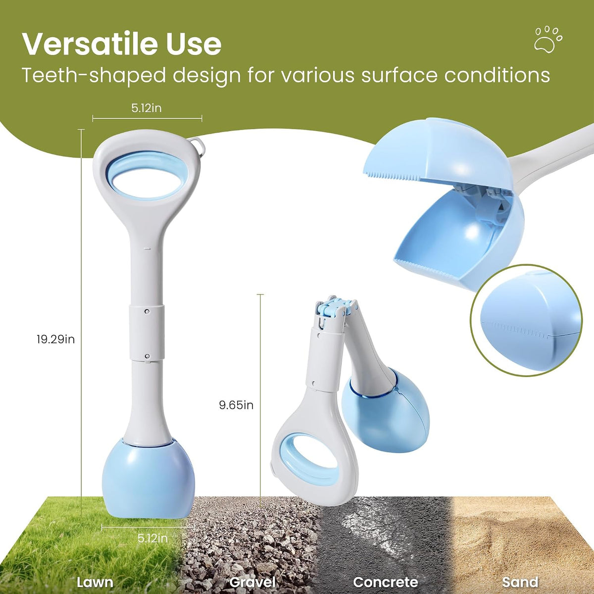Dog Pooper Scooper Portable with Bag Attachment - Blue + 120 garbage bags + dispenser - image 3