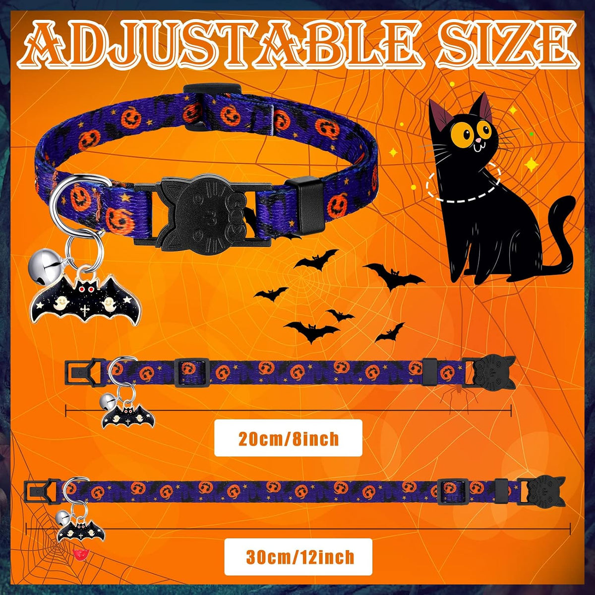 8 Pcs Halloween Cat Collars Breakaway with Bell - Ghost - image 3