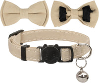 Cat Collar Breakaway Bowtie Safety with Bell Adjustbale Kitten Puppy - D-[2pcs] Beige - image 3