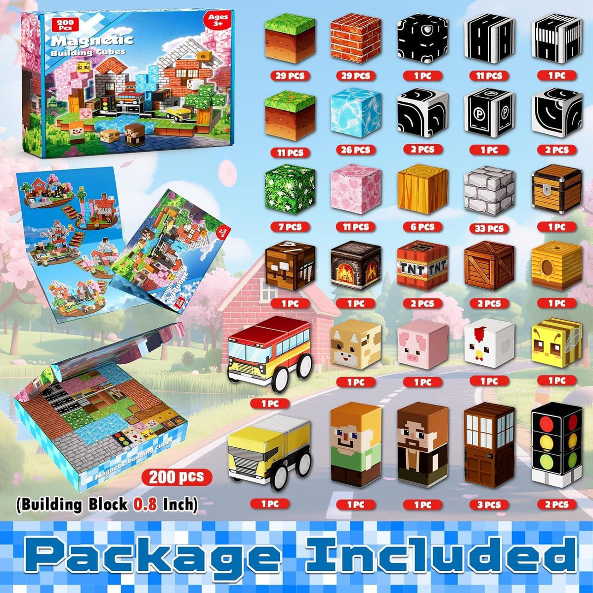 200 pcs Magnetic Blocks, Building Toys Gifts for Kids Age 3+ - Forest - 200 pcs - image 2