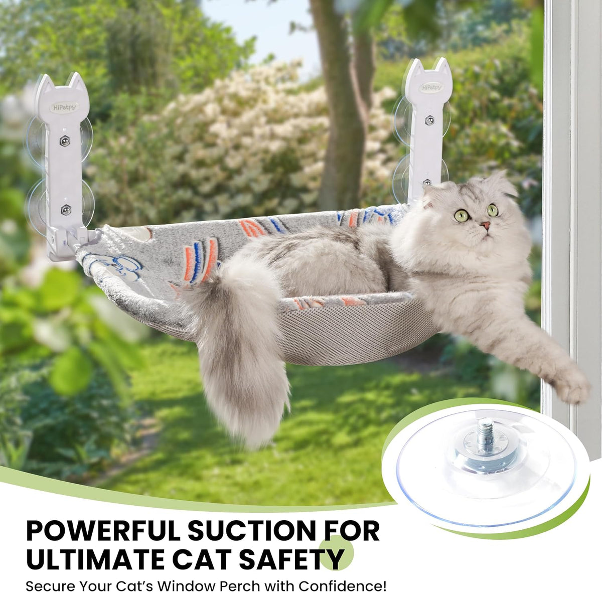 2-Pack Large Cat Window Perch, Cordless Foldable Cat Hammock – Essentials for Cats - Suction Cups / 4 Pack - image 3