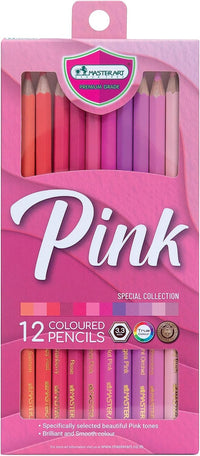 MASTERART colored pencils pink set of 12 pre-sharpened hexagon pencils in pink tones