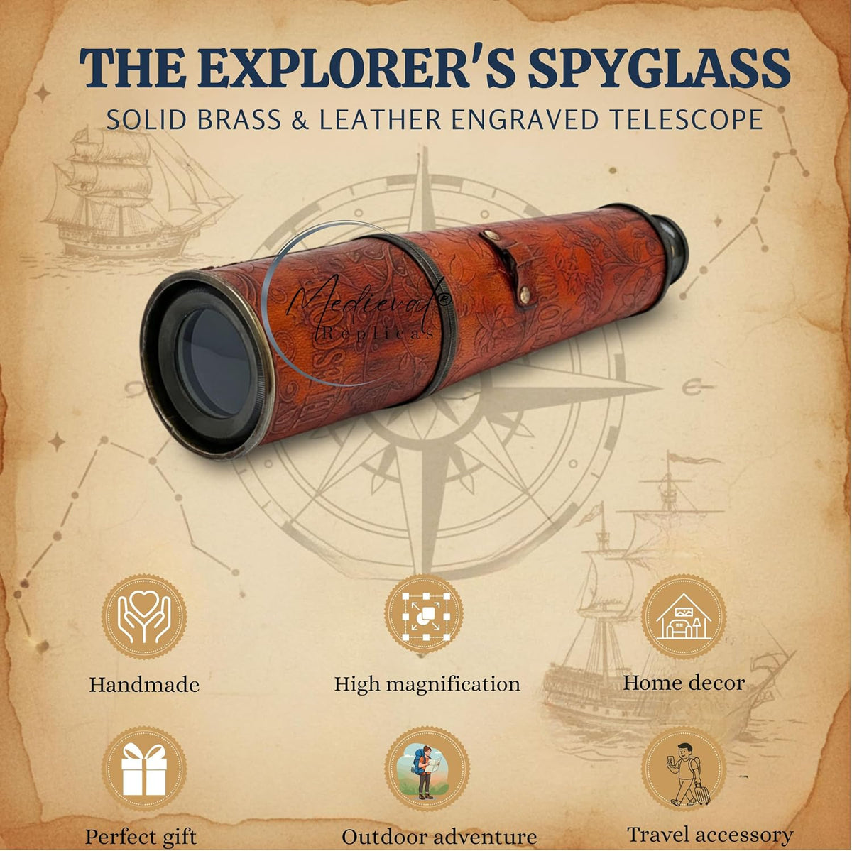 6" inch Handheld Brass Telescope with Wooden Box - Antique 32" - image 4