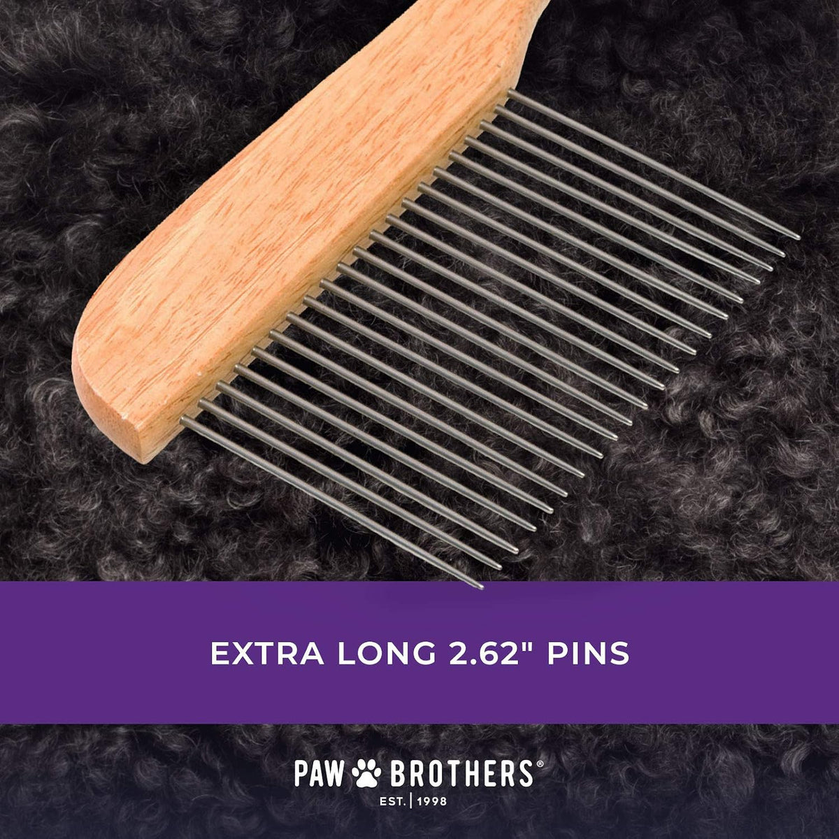 Paw Brothers poodle comb with wooden handle and extra long stainless steel teeth - view 3